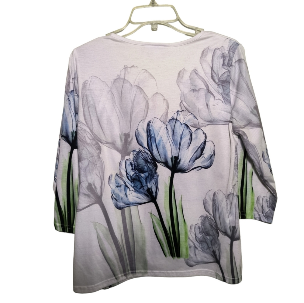 Serengeti White 3/4 sleeve floral print t-shirt top size M - Picture 4 of 13